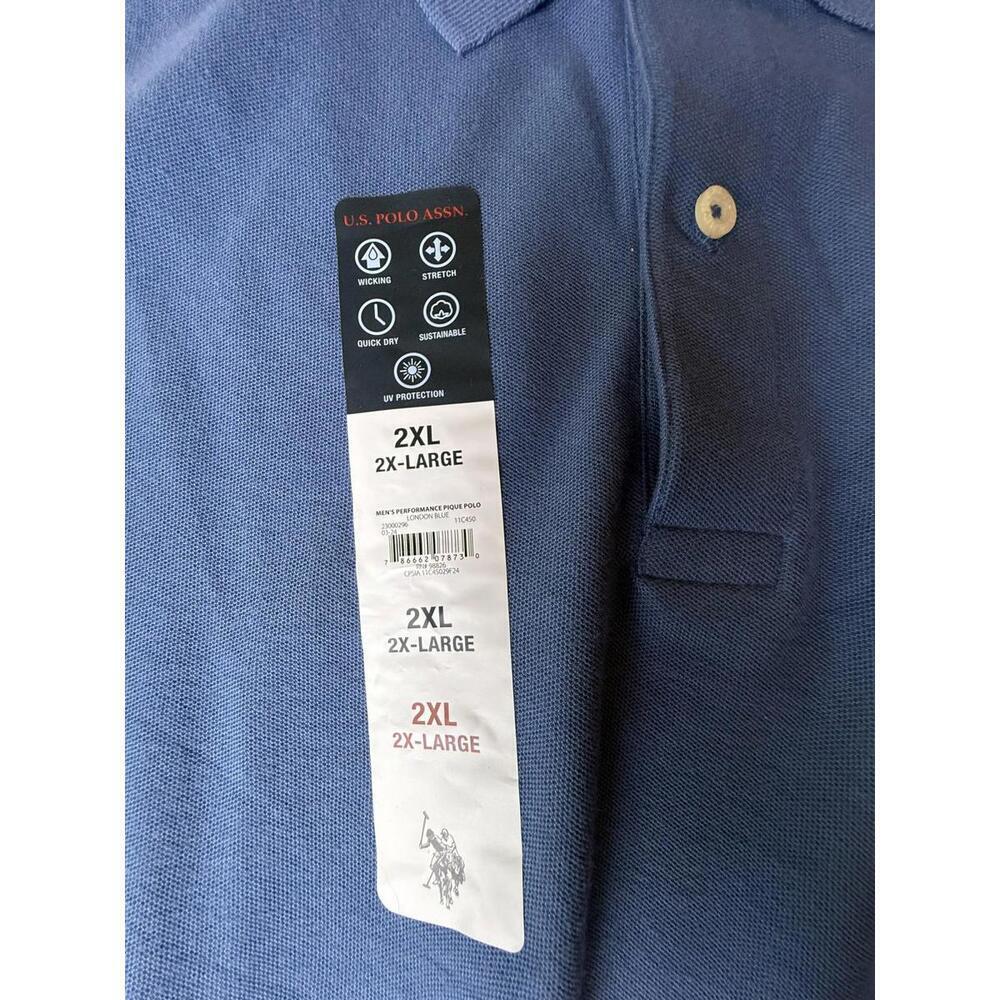 US Polo Assn Polo Shirt Mens 2XL Blue Performance Pique Golf Stretch Casual NWT - Picture 3 of 8